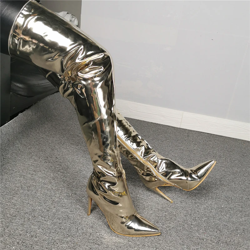 Оригинальные Соблазнительные Сапоги выше колена из лакированной кожи