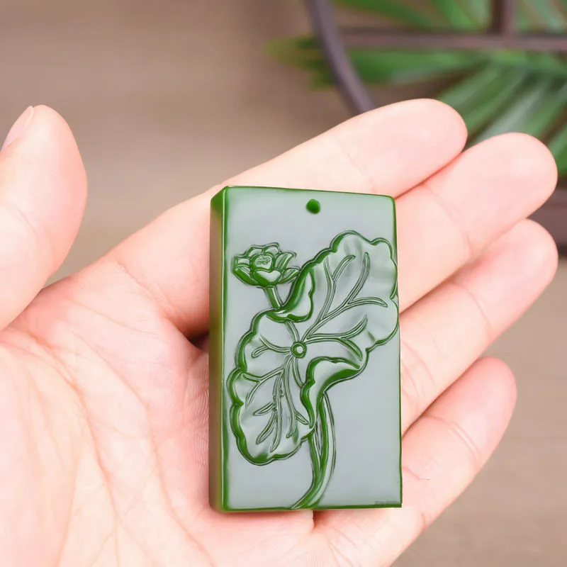 Китайский кулон с натуральным зеленым нефритовым лотосом ожерелье ручной работы