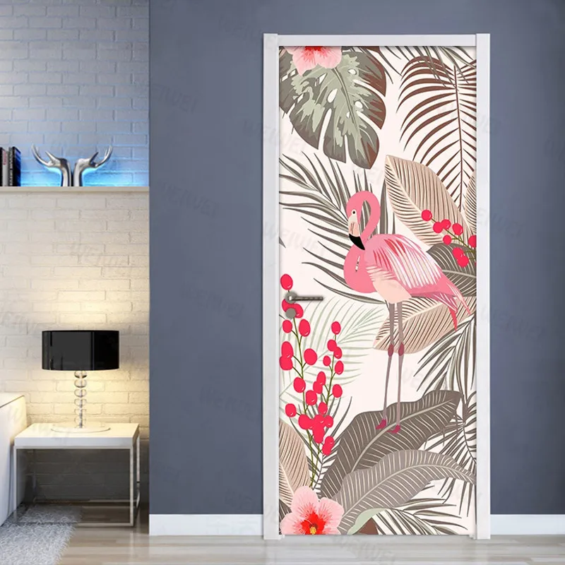 

DIY Removable Flamingo Leaves Door Sticker Wall Decals Home Decor Living Room Bedroom Door Decoration Stickers Vinyl Wallpaper