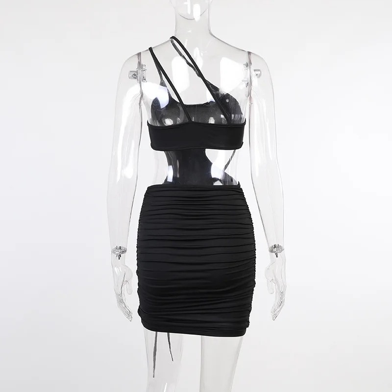 

Cut-Out Bandage Sexy Black Mini Dress Skinny Sleeveless Backless Ruched Drawstring Dresses Club Party Dress Slim Club Clothing