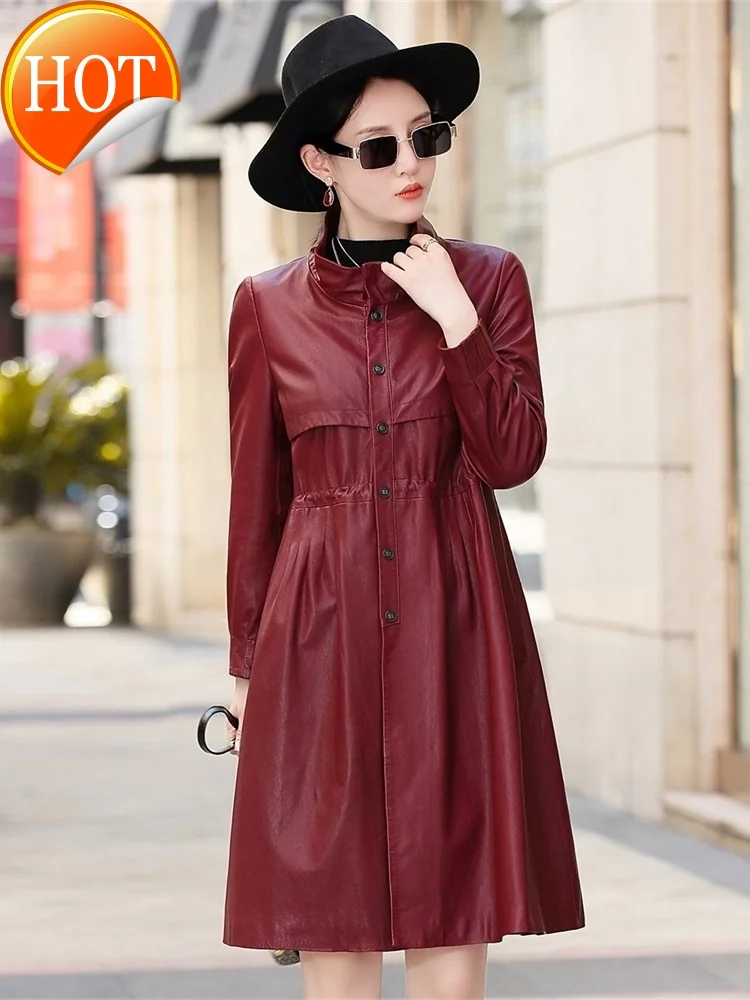 

Осень 2020 Новинка пальто из натуральной овечьей кожи Женский тренчкот средней длины облегающее меховое пальто на талии