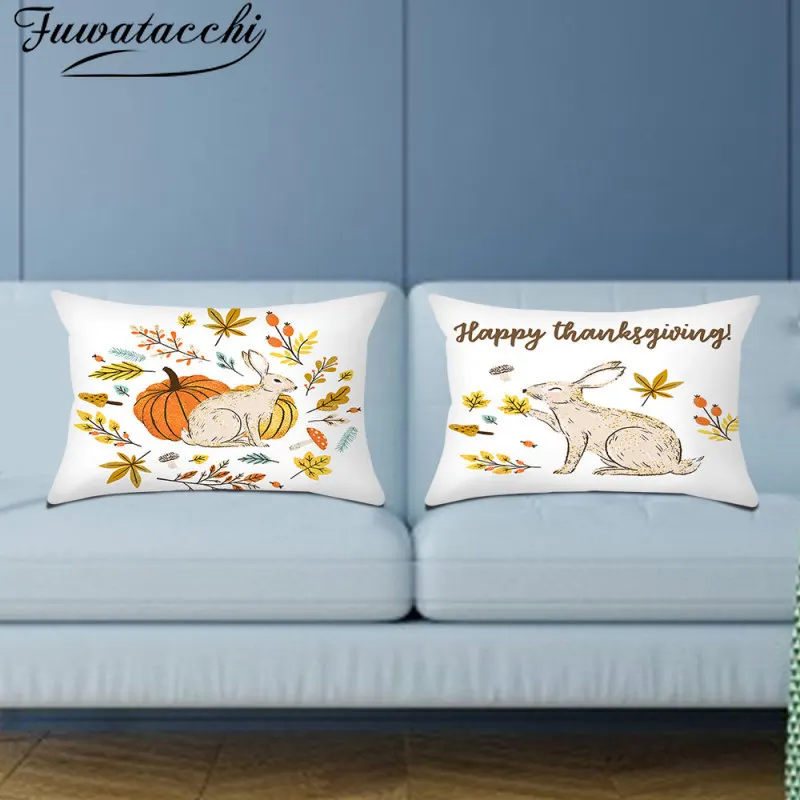 

Fuwatacchi Autumn Maple Leaves Print Cushion Cover Sunflower Photo Pillow Covers for Home Sofa Decorative Pillowcase Funda Cojin