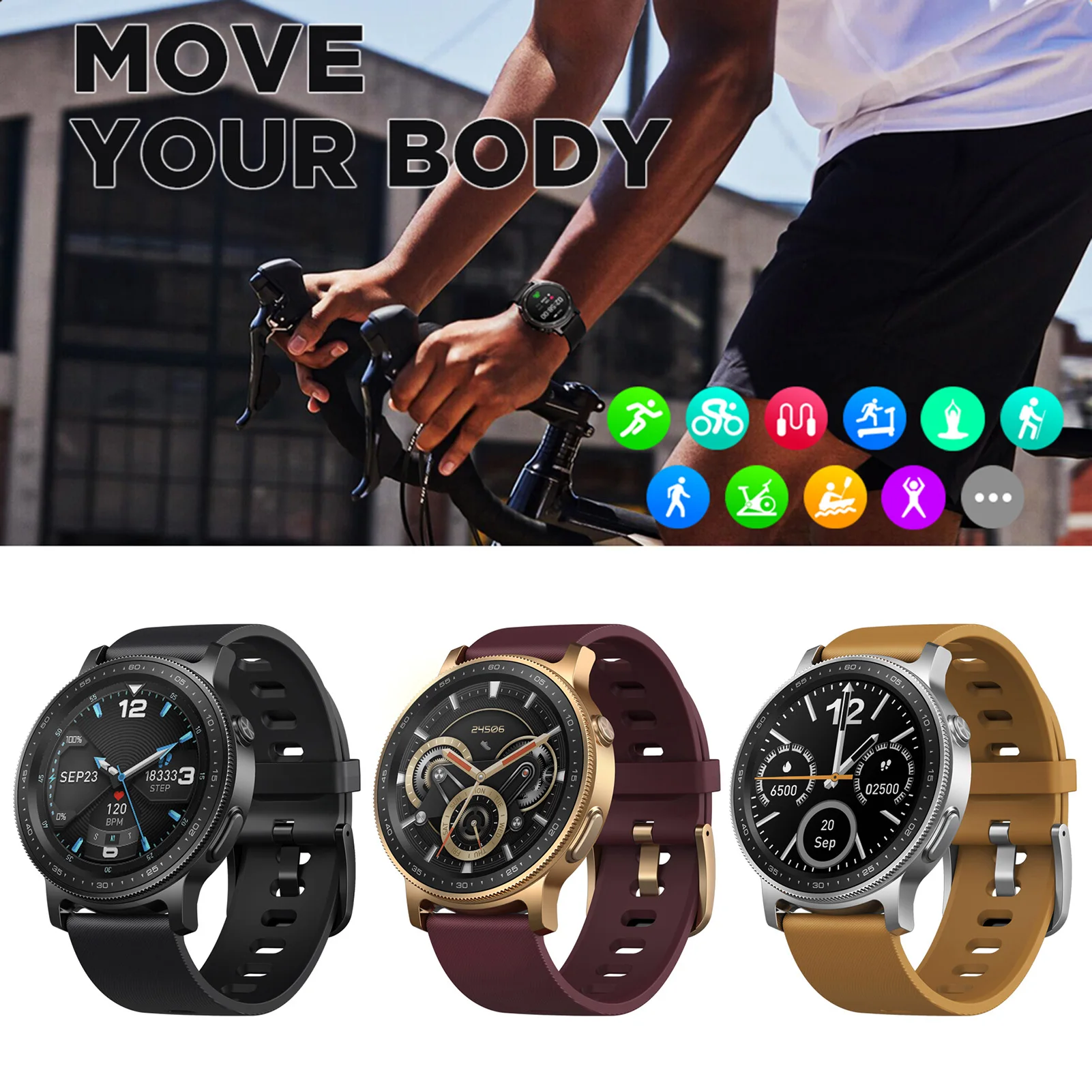 

Fitness Tracker With Heart Rate Monitoring Round Touch Screen Smart Watch Activity Tracker IP68 Waterproof Pedometer Real-time D