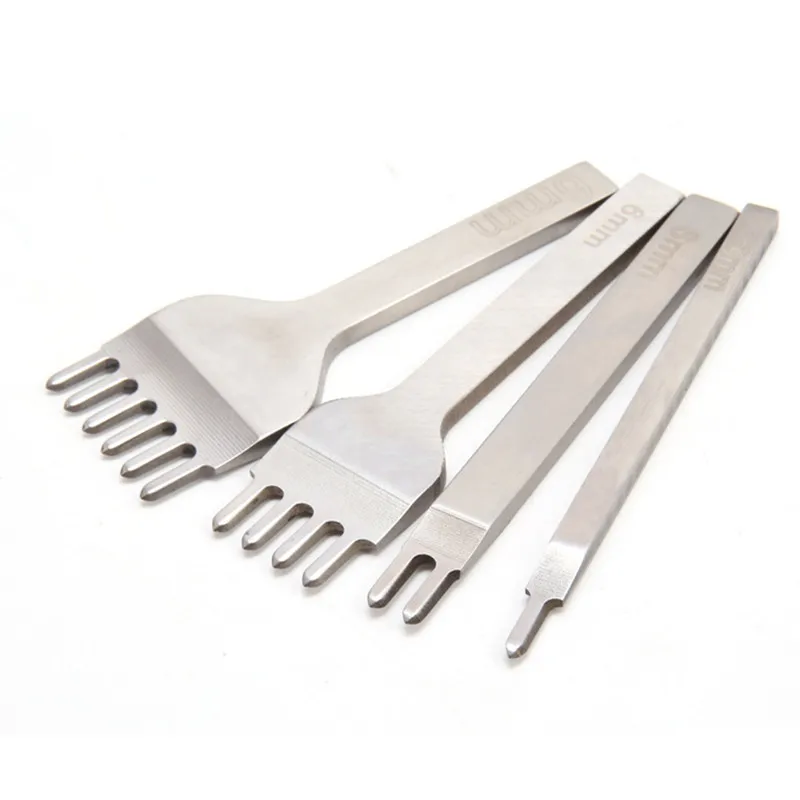 

White Steel 3/4/5/6mm Spacing Punch Tool DIY Leather Craft Tools Leather Hole Punches Tool Lacing Stitching Sewing 1 set 4pcs