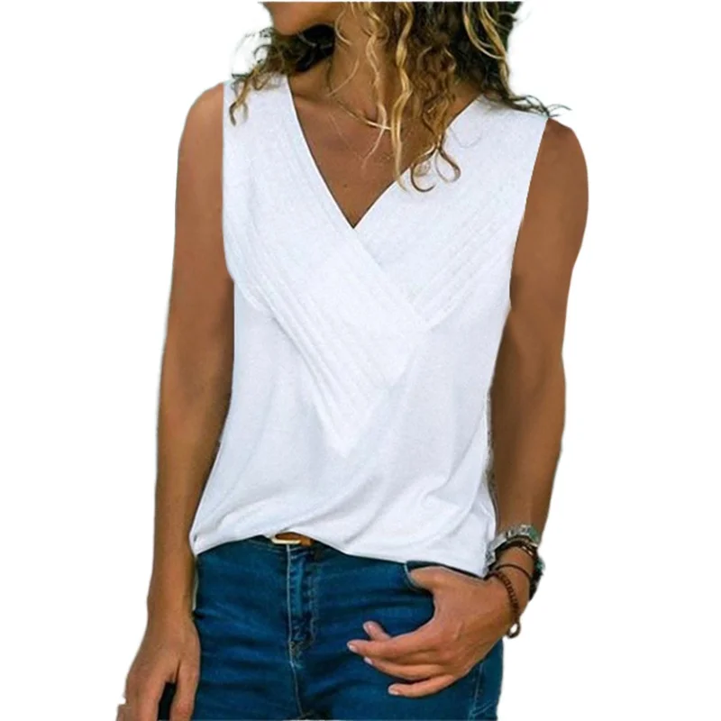 

Hot sale women's 2021 new summer solid color vest bottoming shirt vest Sleeveless cross collar tank top woman sexy corset