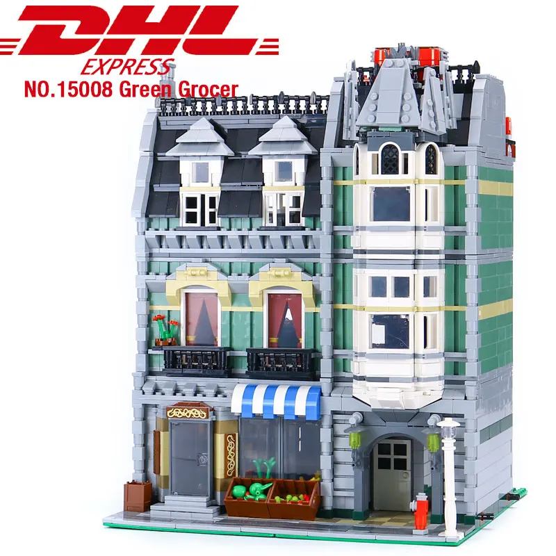 15008-2462PCS DHL 15001 15003 15008 городская улица совместима с 10251 10185 зеленая Бакалея модель строительные блоки кирпичи детские игрушки Chritmast подарок - Цвет: 15008-2462PCS