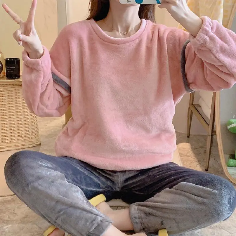 

Fashion Women Loose Round Neck Long-Sleeved Trousers Cartoon Print Pajamas Set