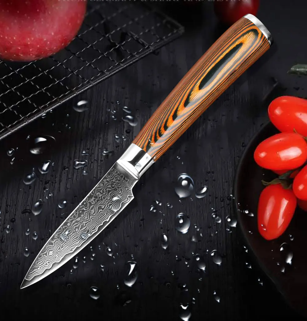 XITUO VG10 Damascus Steel Kitchen Knife Set 4PC Japanese Chef Knives Fruit Peeling Cleaver Santoku Boning Knife Wood Handle