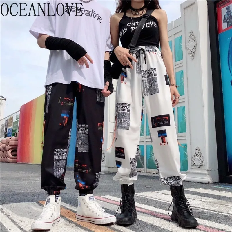 Женские уличные штаны с цифровым принтом океаника в стиле Харадзюку осень 2020