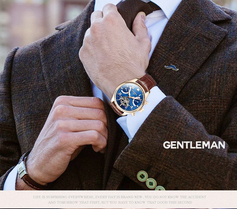 Tourbillon, мужские часы, розовое золото, чехол, синий циферблат, карнавал, автоматические часы, мужские, люксовый бренд, механические часы, Мода