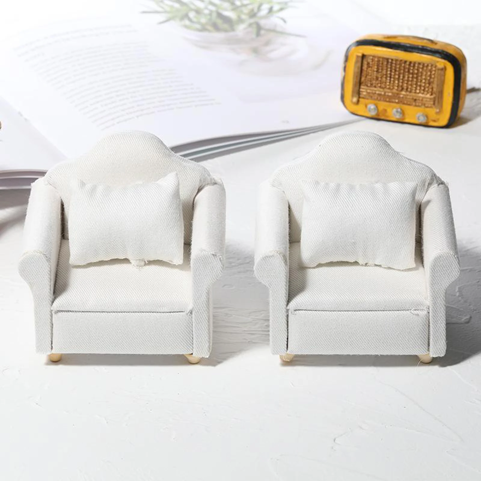 

Handcrafted White 1:12 Wooden Sofa Armchair Love Seat Couch Dollhouse Miniatures