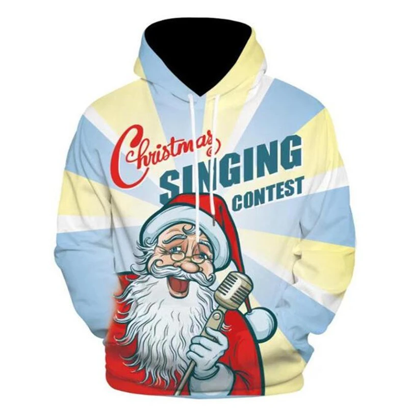 Рождественский свитер с 3D-принтом снеговика капюшоном теплый Новый уродливый