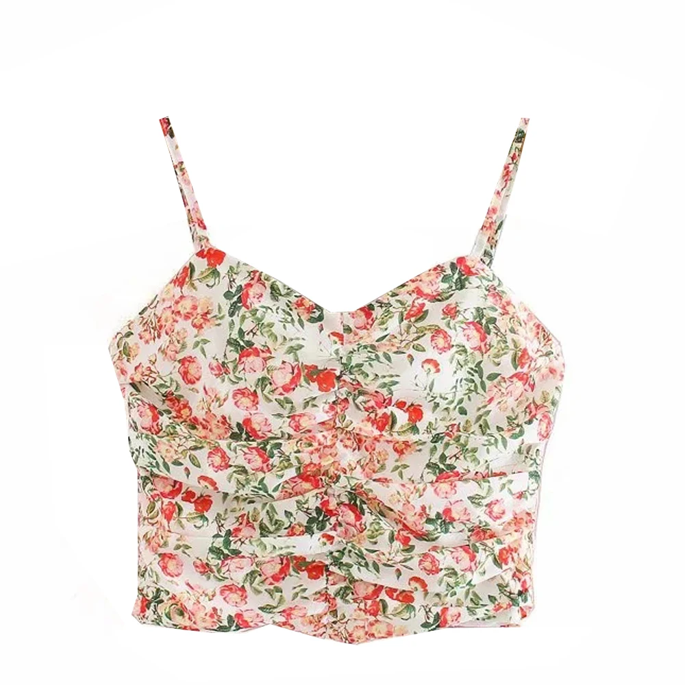 

2021 women Club vintage floral Adjustable Shoulder Wrap Tops Sexy Squiggle Print Bustier mini Cami Sling backless Short top Lady