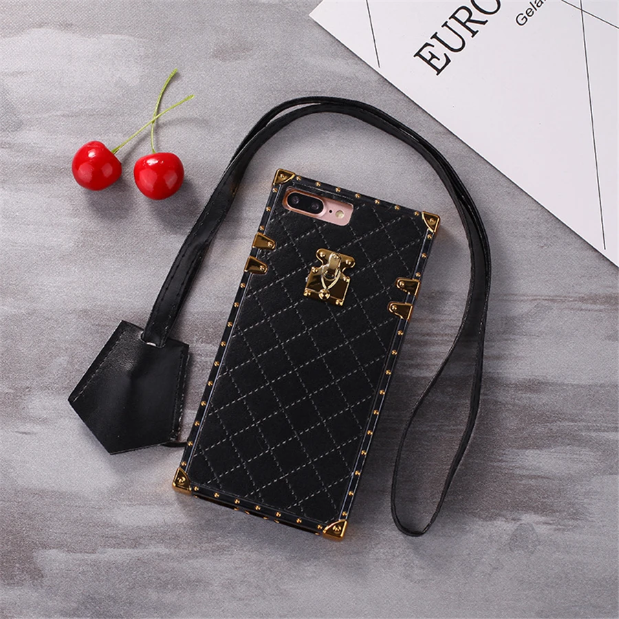 Black Роскошный чехол для телефона из искусственной кожи s для iphone 11X6 6s 7 8 Plus XR Xs Max Модный Винтажный чехол с квадратной решеткой для задней крышки телефона Coque чехол - Цвет: Black