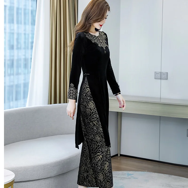 2021 aodai Улучшенный вьетнамский Чонсам стиль набор с китайской вышивкой