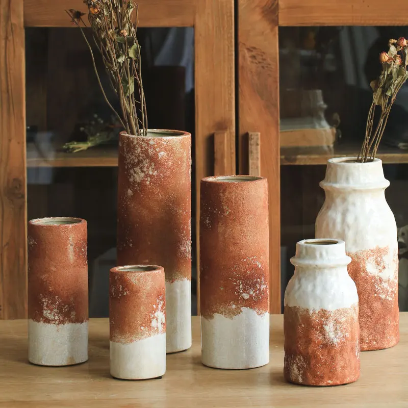 

Retro Ice Crack Ceramics Vase Living Room, TV Cabinet, Entrance Flower Arrangement Vase with Dried Flowers Decorations for Home