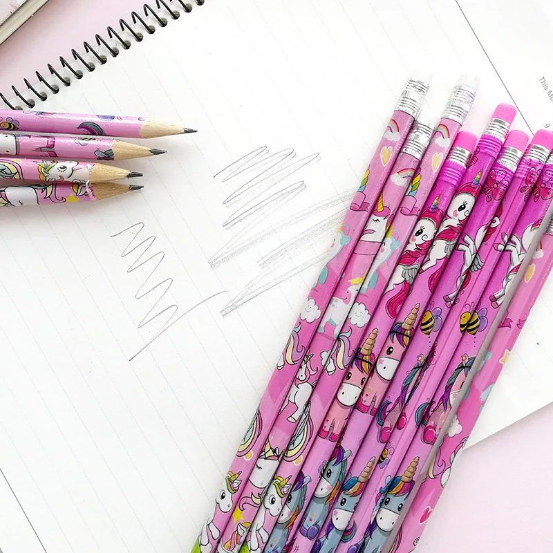 12 шт./компл. милый мультяшный единорог карандаш с ластиком 2B скетч-товары для