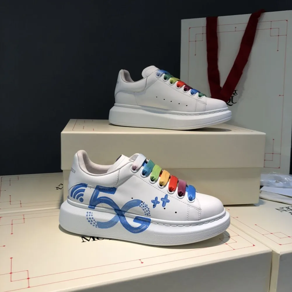 Cartoon Wedge Heel Leather Women's Shoes 2020 Spring Autumn New Fashion Round Head Lace Color Matching Brand Casual Sports Shoes