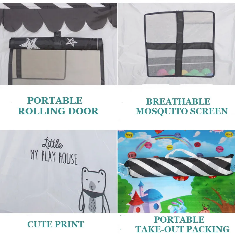 

Children's Play Tent Toy Portable Foldable Ball Pool Indoor Outdoor Big Game House for Children Black Tent Toys for Girls Boys