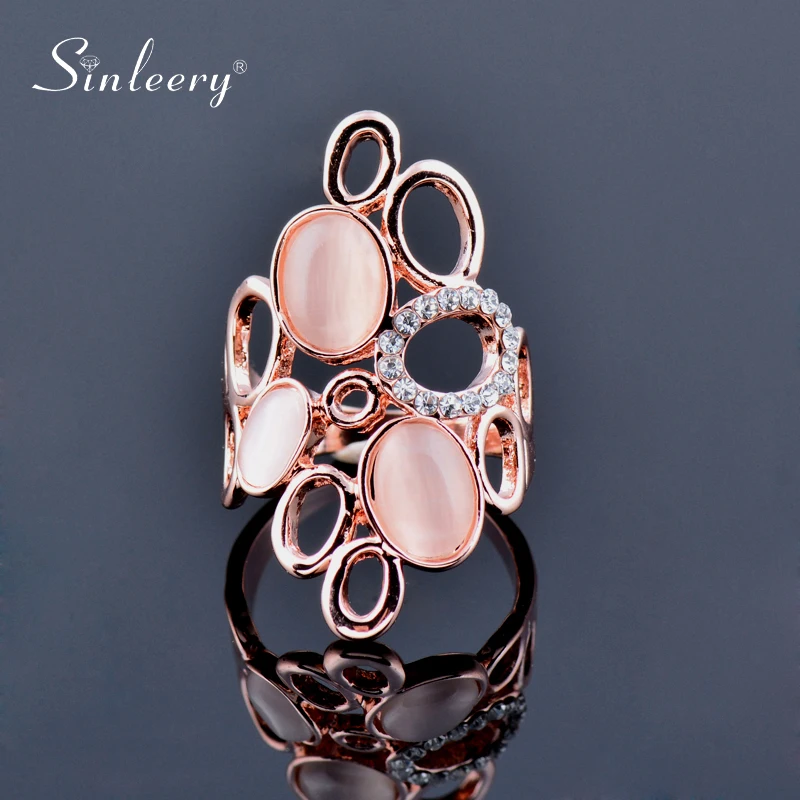 SINLEERY модные большие круглые полые кольца с опалом для женщин ювелирные изделия