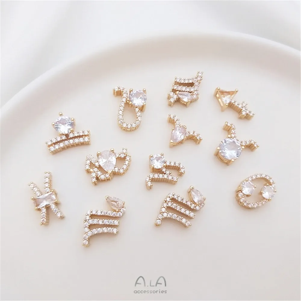 

14K bag Golden micromosaic zircon 12 horoscope necklace hand pendant elevator chain pendant