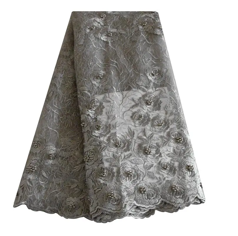 Gray lace fabric Ourwin Новая африканская кружевная ткань высокого качества индийская вышивка для свадебной вечеринки нигерийские 5 ярдов/шт кружева тюль сетка ткань - Цвет: Gray lace fabric