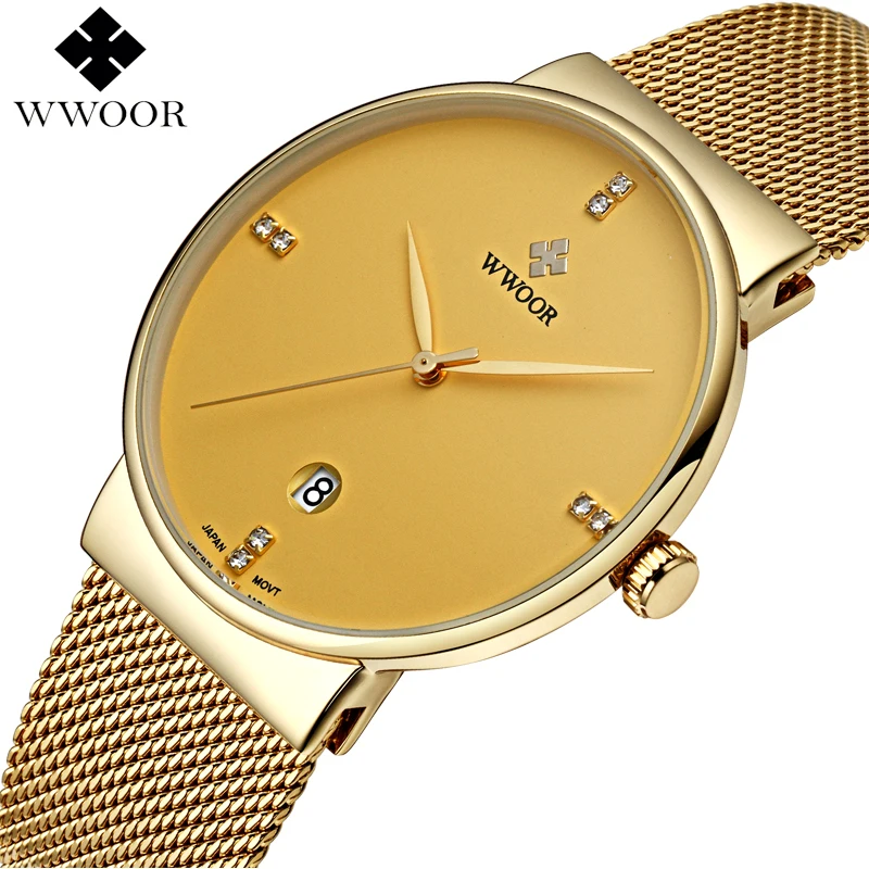 

WWOOR Watch Men Fashion Stainless Steel Golden Watch Man Luxury Diamond Minimalist Men Wristwatches Quartz Clock horloges mannen