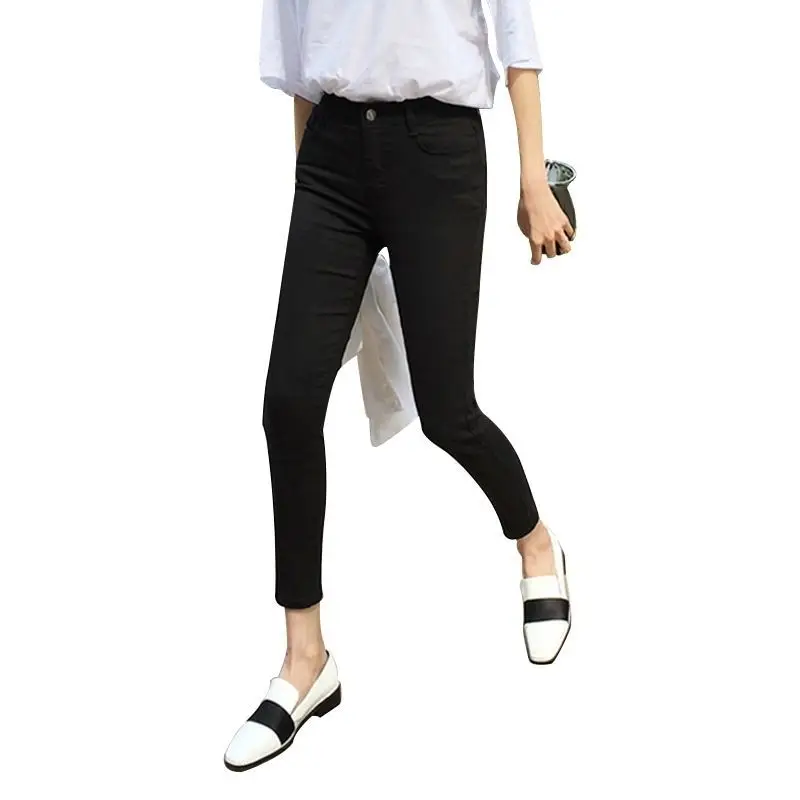 

Spring and autumn black jeans women's new model show thin high waist elastic tight nine small feet eight pencil trousers
