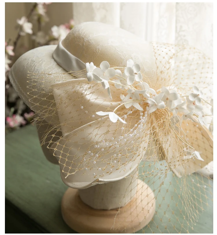 

French Ladies Big Bow Lace Fedoras Elegant Ladies Wedding Bucket Hat Vintage Elegant Women Church Fancy Show Fascinator Hat