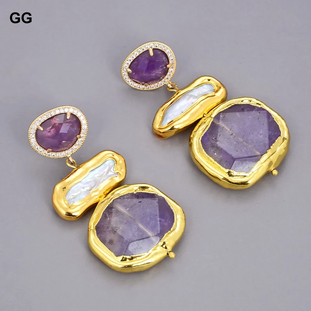 G-G натуральный фиолетовый самородок аметист белый жемчуг BIwa позолоченные