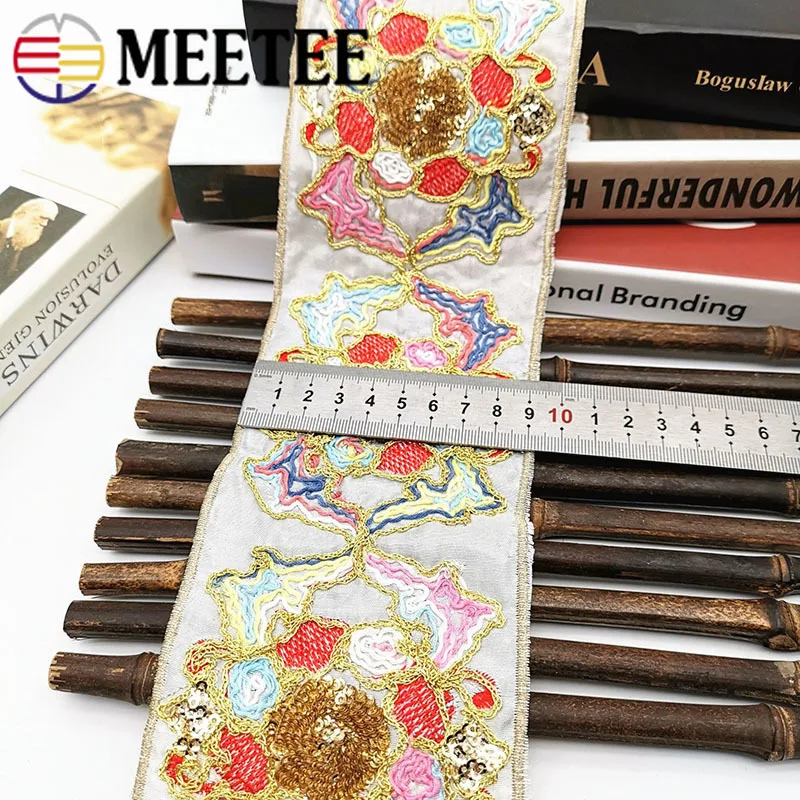 4 м Этническая золотая нить Блестки Кружева отделка ткань обувь платье