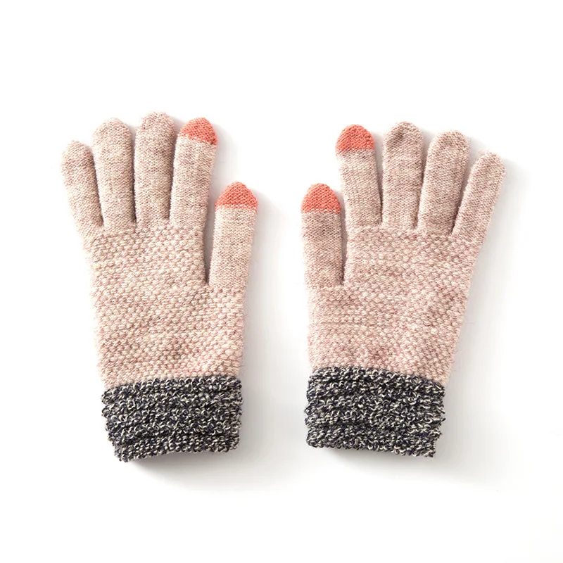 Модные зимние перчатки для сенсорного экрана женские теплые эластичные вязаные