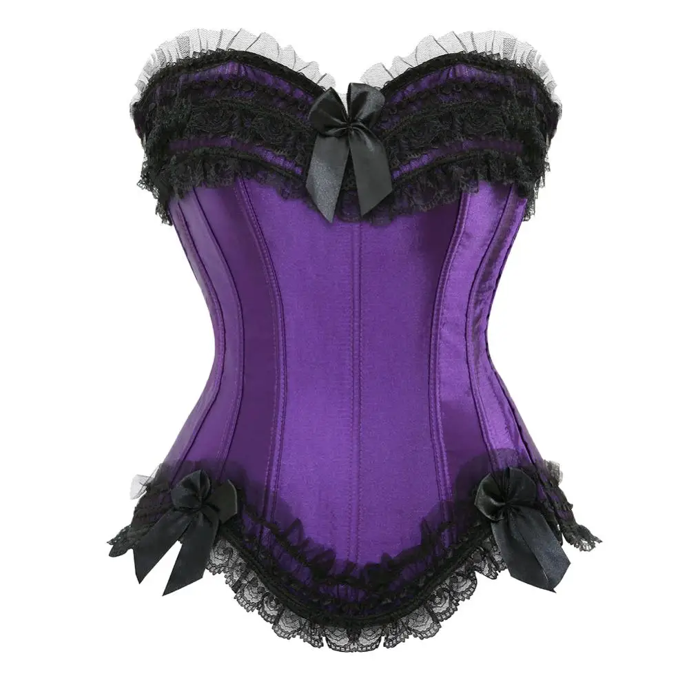

Satin Overbust Corset Bustiers Top Zipper Side Bowknot Decorated Clubwear Corsets Showgirl Body Shaper Corset Sexy Lingerie
