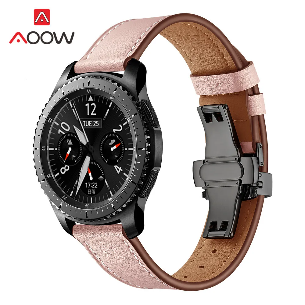 20 мм 22 мм ремешок из натуральной кожи для samsung Galaxy Watch Active 42 мм 46 мм Бабочка Пряжка браслет ремешок аксессуары