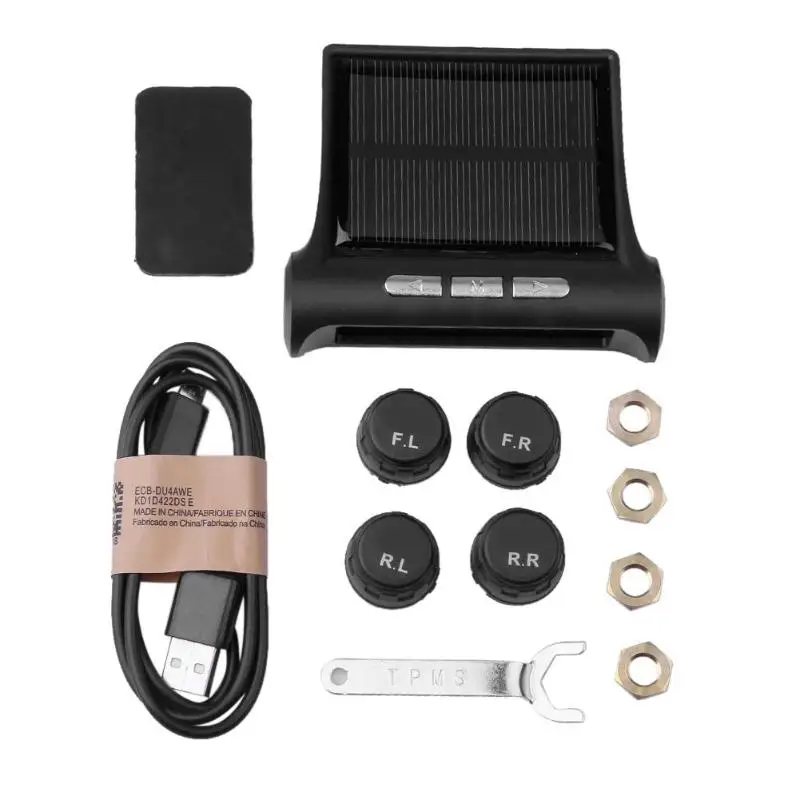 

LCD Solar TPMS Auto Car Tire Pressure Real-time Monitoring System Security Tire Pressure Alarm System with 4 Sensors