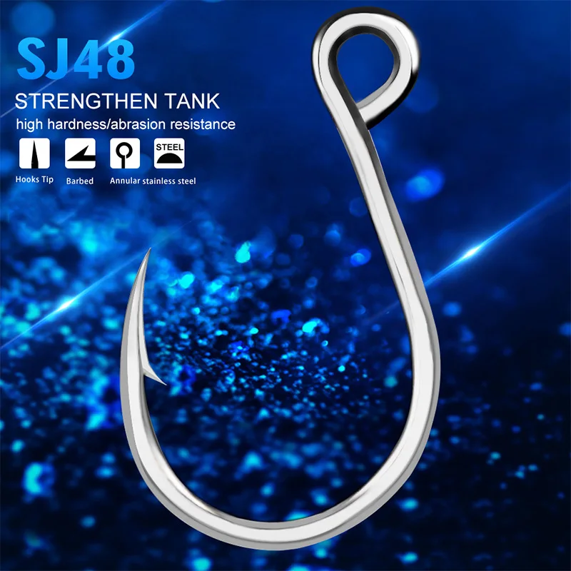 

50pcs Saltwater Fishing Hook Jigging Hook 1/0#-11/0# Stainless Barbed Steel Fishhook with Hole for Fishing Accessories Pesca