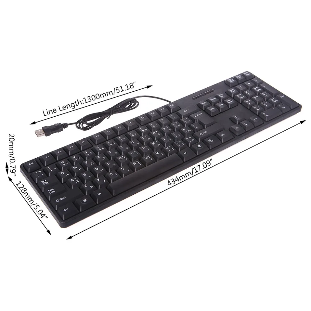 Ergonomic Silent Keyboard USB Russian French Spanish Arabic / English Waterproof Office Keyboard for Windows Computer