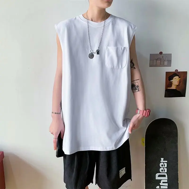 Мужская свободная хлопковая Футболка Ins майка без рукавов модная летняя