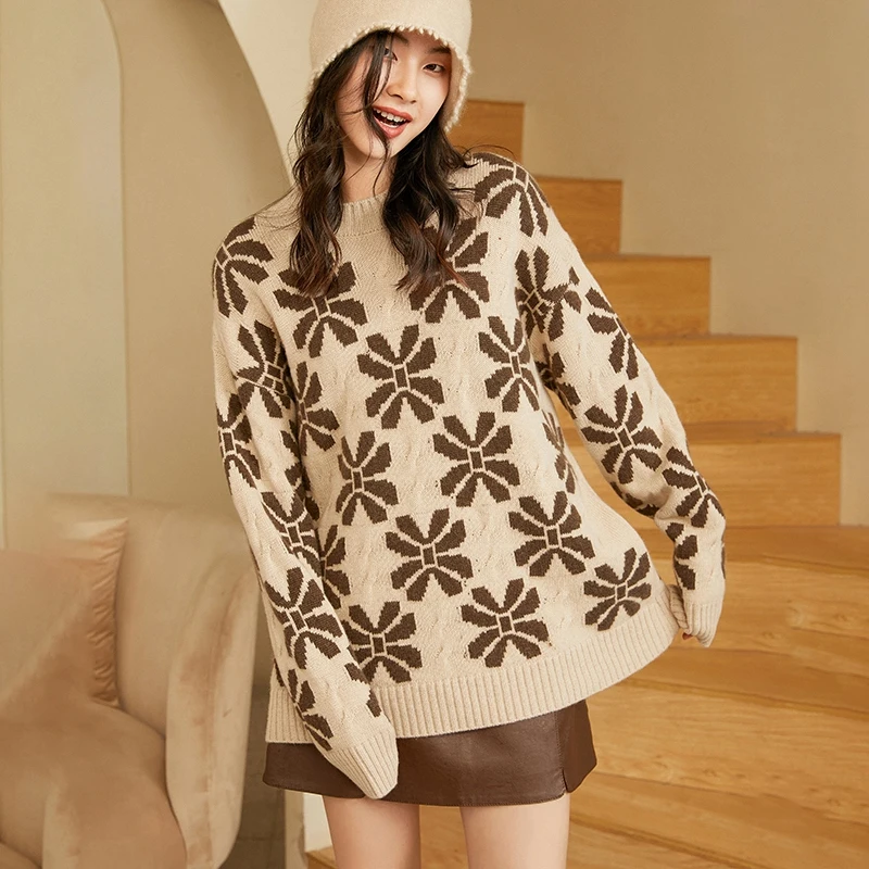 

Knitted pullover women's 100% pure cashmere sweater loose plus lazy style sweater women