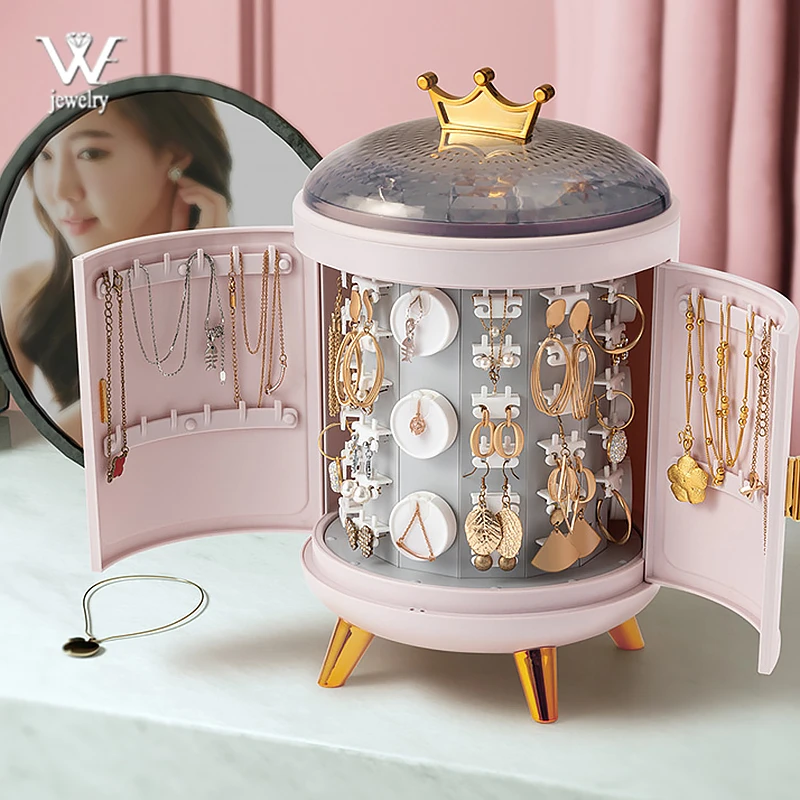 

WE Acrylic Crown Big Space Jewelry Box Rings Storage Box Earring Necklace Display Desktop Organizer Jewelry Showcase Gifts Women