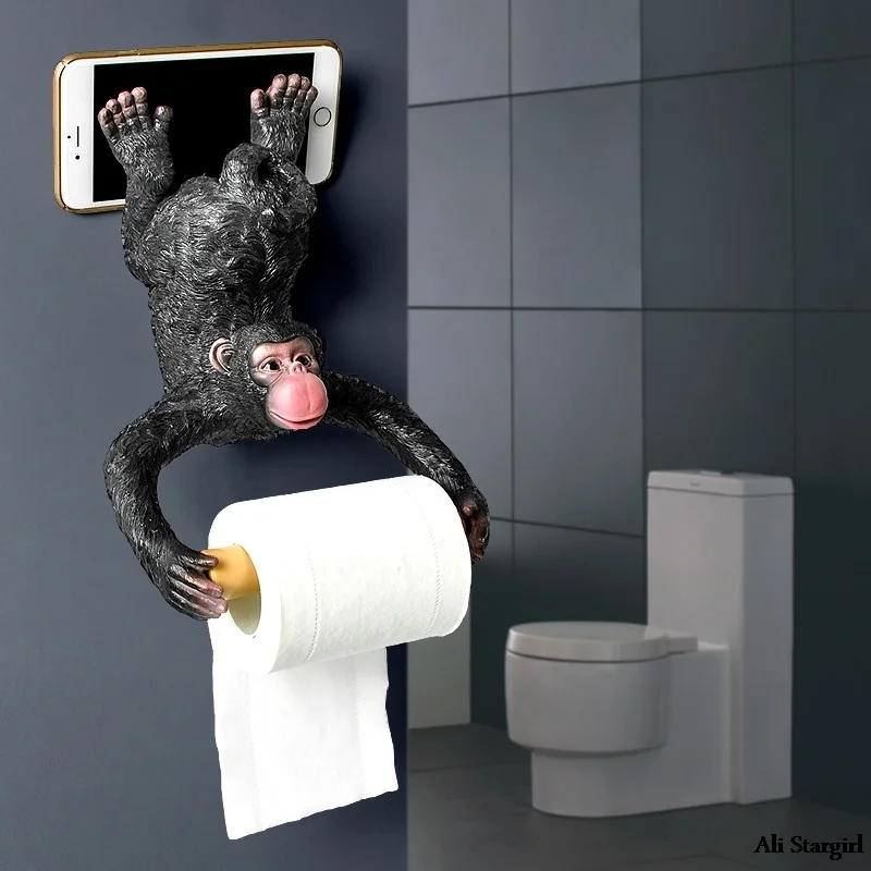 Perchero de papel higi&eacute;nico para ba&ntilde;o, soporte de toalla de resina impermeable, creativo, para colgar en la pared-1