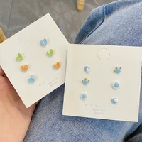 candy color sweet girls heart earrings set for women student exquisite small earrings cute mini jewelry gift crown flower studs