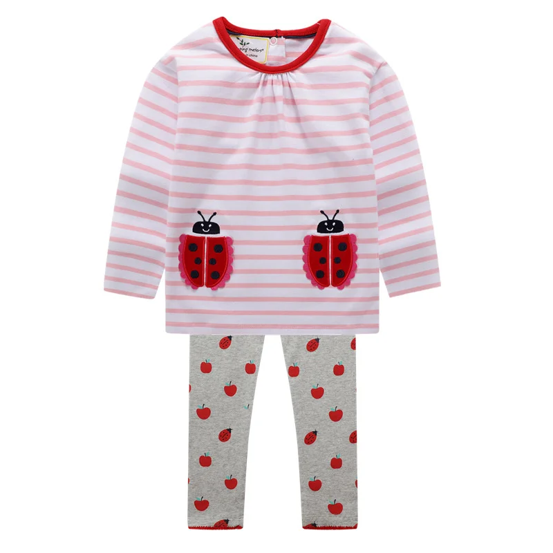 

New Girls Cotton Floral Long Sleeve Clothing Sets Stripe Baby Outfits for Autumn Spring Kids Flower Toddler Suits