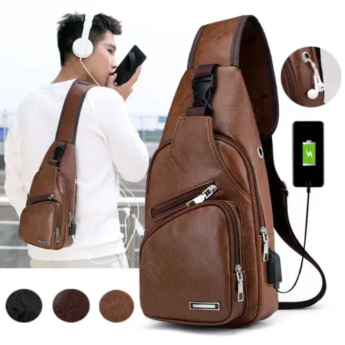 

New fashion Men's Leather Sling Bag Chest Shoulder Messenger Bag Locomotive Shoulder Bag Men's Briefcase Hot Sale