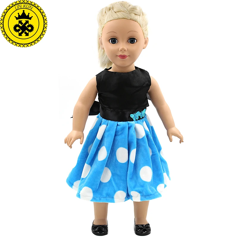 

White Dot Pattern Back With Ribbon Bow Princess 3 Colors Dress Fit 18 inch Girl Dolls Doll Accessories MG145-147