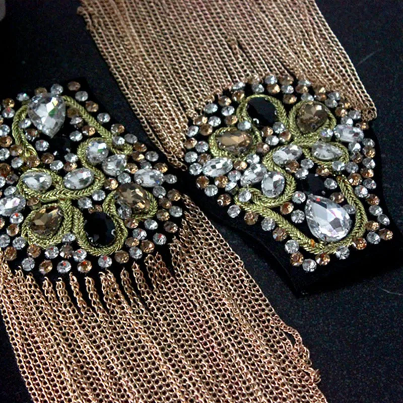 

BMBY-2 Pieces/Pair of Beadwork Rhinestone Clothing Patch Chain Tassel Show Stage Multifunctional Jacket Tassel