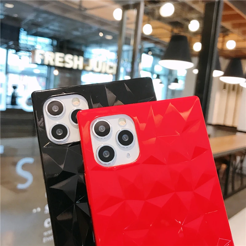 Квадратные Чехлы Kjoew с ромбовидным ремешком для телефона iPhone 11 X XR XS Max Pro мягкие IMD 6