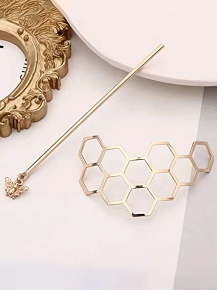 

Metal Hairpin Bee Honeycomb Hair Fork Hairpins Knotwork Hairpin for Women Girl Honeybees Hair accessoeis Jewelry