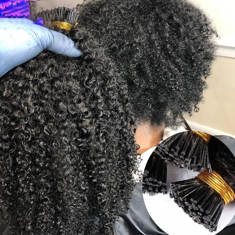 

Кудрявые человеческие накладные волосы I Tip для черных женщин, бразильские волосы Remy I Tip, натуральные волосы Microlinks 1 г/нить