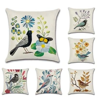 hot selling classical flowers and birds printing pillow case custom home decoration linen pillowcase car waist cushion cover